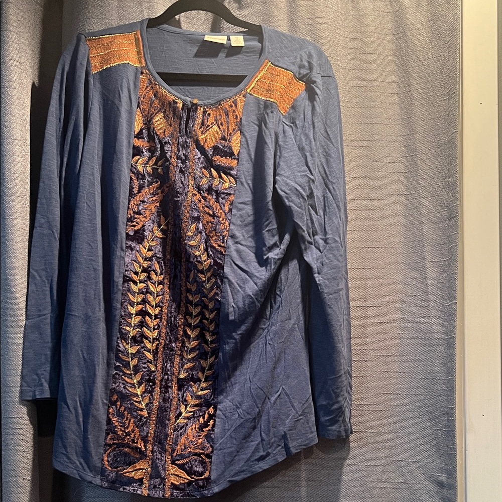 Embroidered Blue and Orange Women's Top